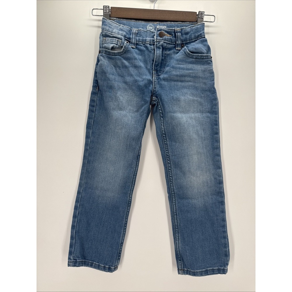 Boys Distressed Adjustable Waist Straight Leg Demin Blue Jeans Sz 6Wonder Nation